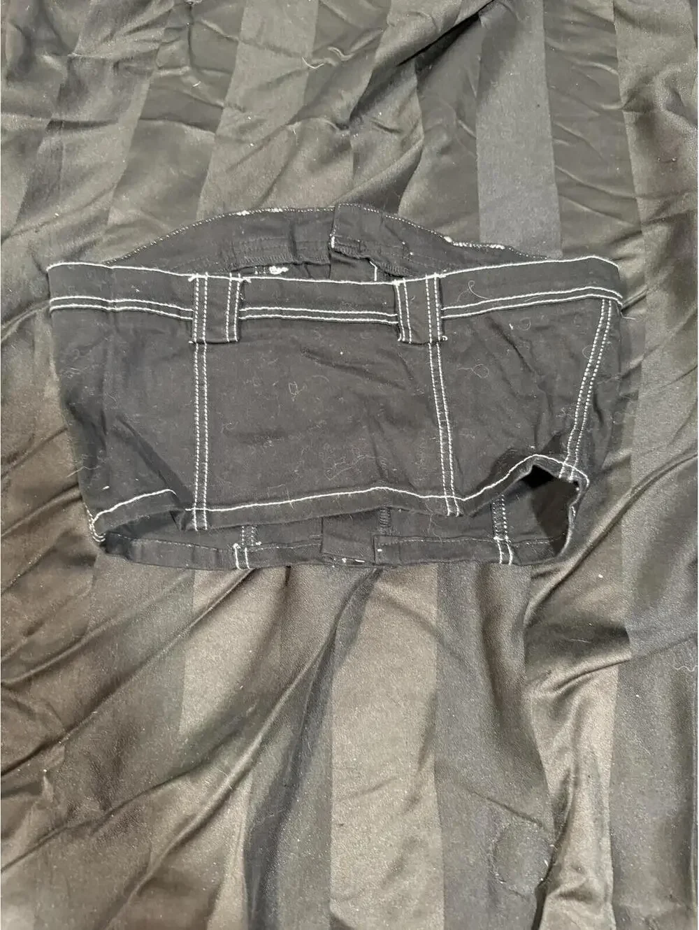 Black Strapless Crop‎ Top with White Stitching - Size S